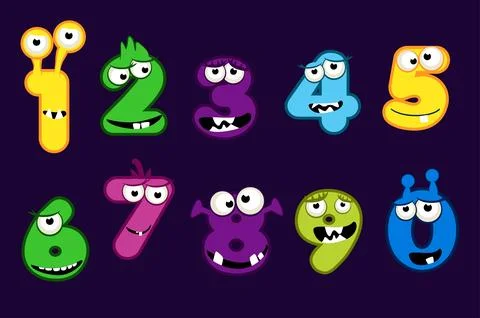 Vector set of cartoon style monsters numbers. Stock Illustration