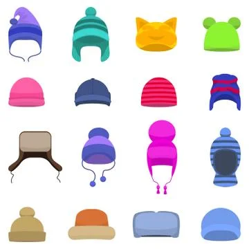 Vector set cartoon winter hats cap beanie Stock Illustration