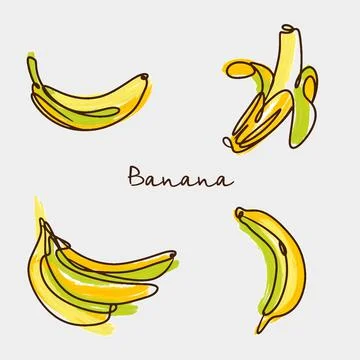 Vector Set of Cartoon Yellow Bananas. Overripe Banana, Single Banana , Peeled Stock Illustration