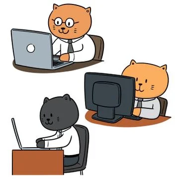 Vector set of cat office worker Illustrazione stock