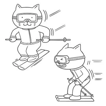 Vector set of cat skiing Stock Illustration