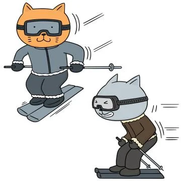 Vector set of cat skiing Stock Illustration