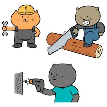 Vector set of cat use construction tool Stock Illustration