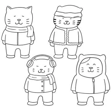 Vector set of cat in winter clothes Illustrazione stock