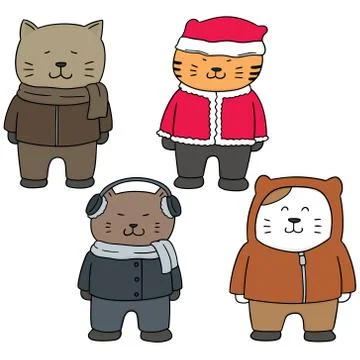 Vector set of cat in winter clothes Stock Illustration