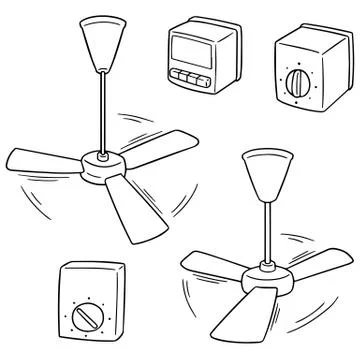 Vector set of ceiling fan and fan switch Stock Illustration