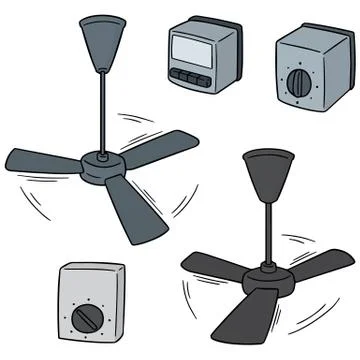 Vector set of ceiling fan and fan switch Stock Illustration