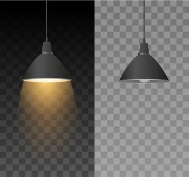 Vector set of ceiling lights with lampshade, light on and off. Stock Illustration