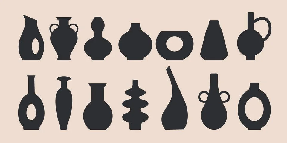 Vector set of ceramic vases. Different shapes. Ancient black ceramic vase a.. Stock Illustration