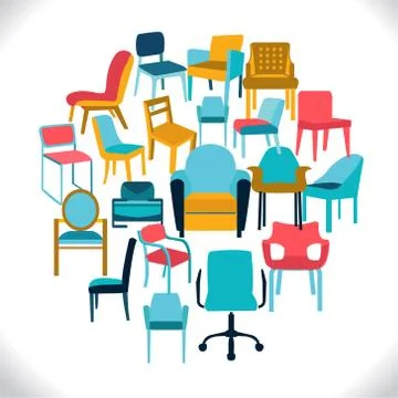 Vector Set of chairs and armchairs. Stock Illustration