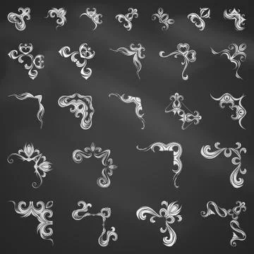 Vector set of chalk corner page decorations. Stock Illustration