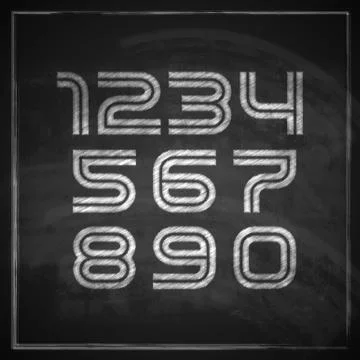 Vector set of chalk sketched characters on blackboard background. artistic font Stock Illustration