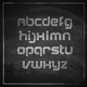 Vector set of chalk sketched characters on blackboard background. artistic font Stock Illustration