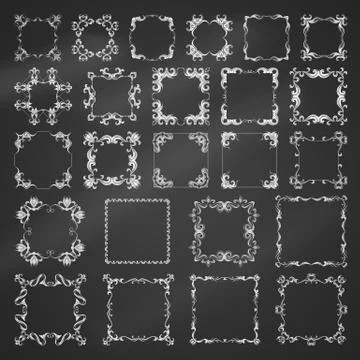 Vector set of chalk vintage frames. Stock Illustration
