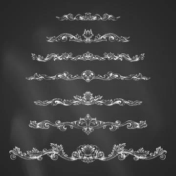 Vector set of chalk vintage page decorations and dividers. Stock Illustration