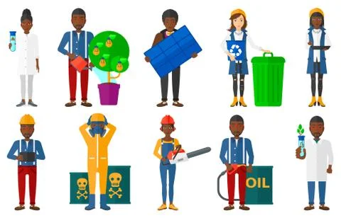Vector set of characters on ecology issues Stock Illustration