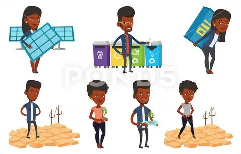 Vector set of characters on ecology issues Stock Illustration