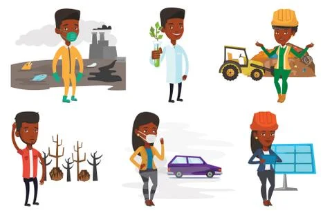 Vector set of characters on ecology issues Stock Illustration