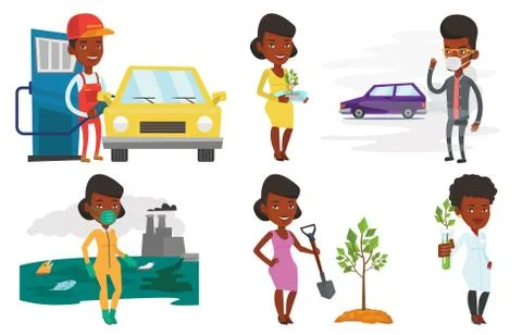 Vector set of characters on ecology issues Stock Illustration