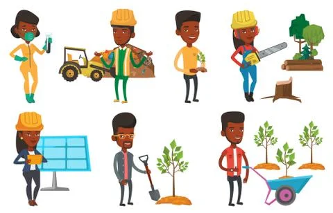 Vector set of characters on ecology issues Stock Illustration