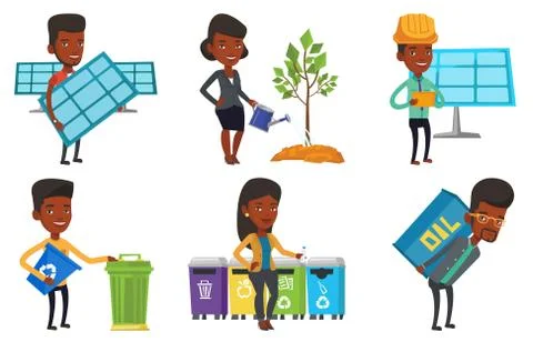 Vector set of characters on ecology issues Stock Illustration