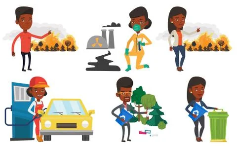 Vector set of characters on ecology issues Stock Illustration