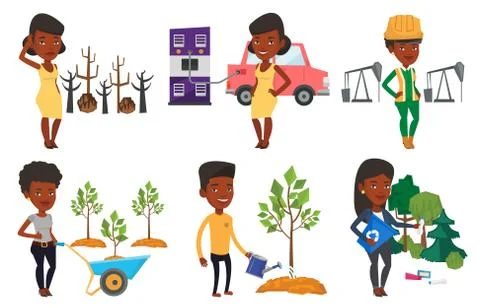 Vector set of characters on ecology issues Stock Illustration