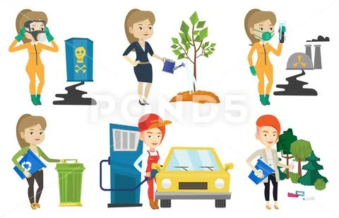 Vector set of characters on ecology issues Stock Illustration