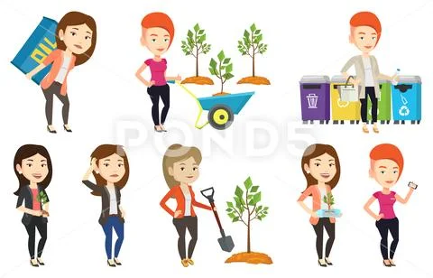 Vector set of characters on ecology issues Stock Illustration