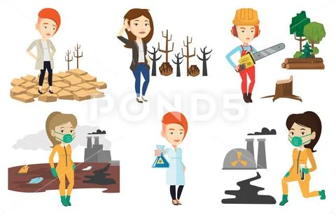 Vector set of characters on ecology issues Stock Illustration