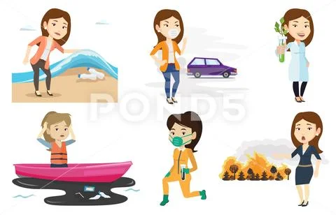 Vector set of characters on ecology issues Stock Illustration