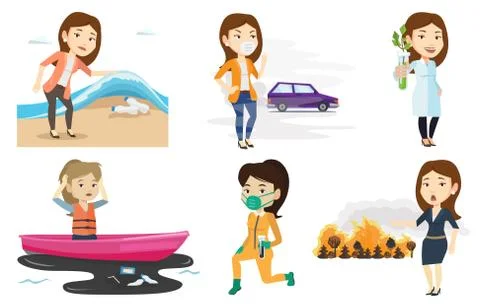 Vector set of characters on ecology issues Stock Illustration