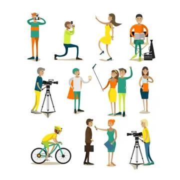 Vector set of characters, photo, video concept design elements, icons Stock Illustration