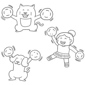Vector set of cheerleader, dog and cat Stock Illustration