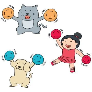 Vector set of cheerleader, dog and cat Illustrazione stock