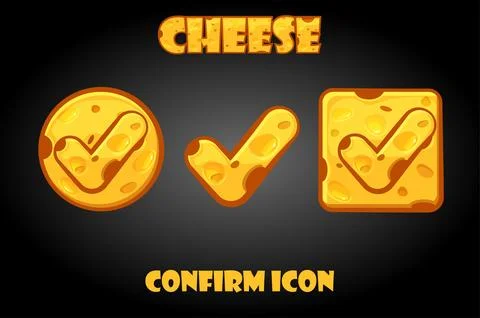 Vector set of cheese confirm buttons for game. Stock Illustration