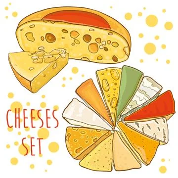 Vector set with cheeses. Cheese collection. Stock Illustration
