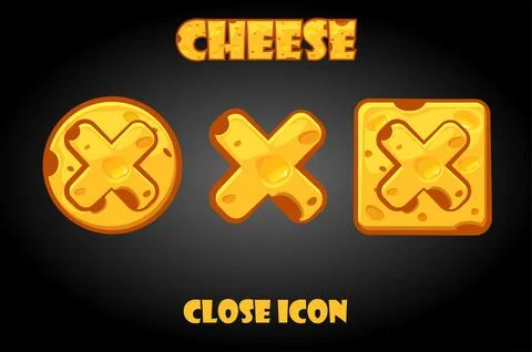 Vector set of cheesy buttons close for game. Stock Illustration