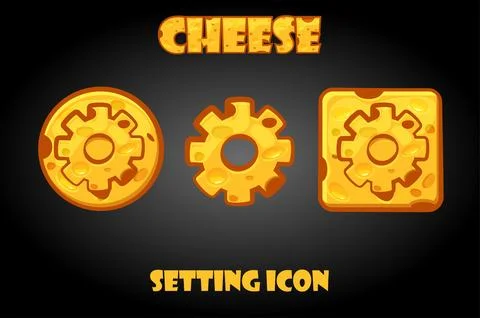 Vector set of cheesy settings buttons for game. Stock Illustration