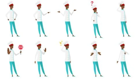 Vector set of chef-cooker characters. Stock Illustration