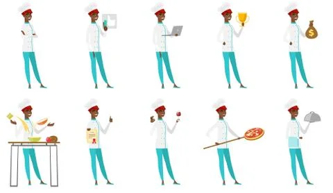 Vector set of chef-cooker characters. Stock Illustration