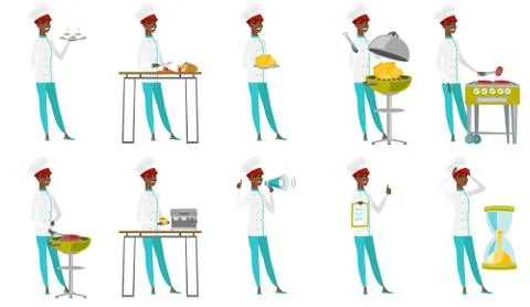 Vector set of chef-cooker characters. Stock Illustration