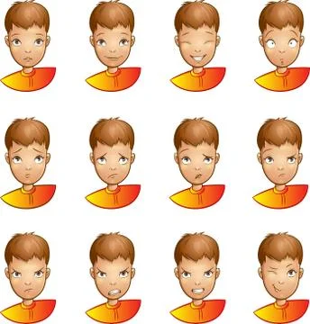 Vector set of child faces with various moods emotions and expressions Stock Illustration