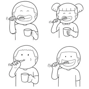 Vector set of children brushing teeth Stock Illustration