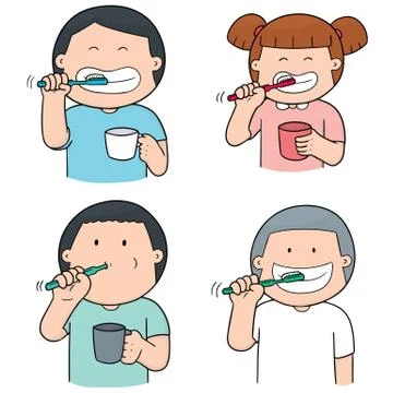 Vector set of children brushing teeth Stock Illustration