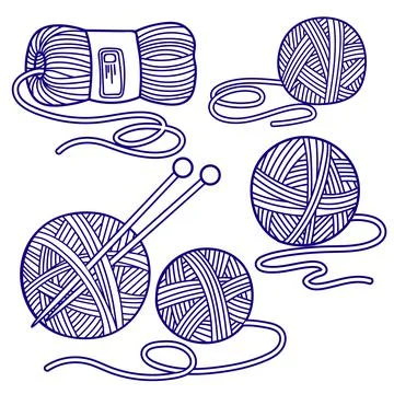 Vector set, for children coloring in a doodle style. Group of Balls of yarn Stock Illustration