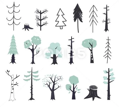 Vector Set Of Children S Drawings - Cute Forest And Plants. Doodle Style. Ideal
