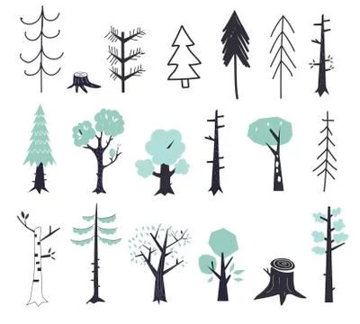 Vector set of children s drawings - cute forest and plants. Doodle style. Ideal Stock Illustration