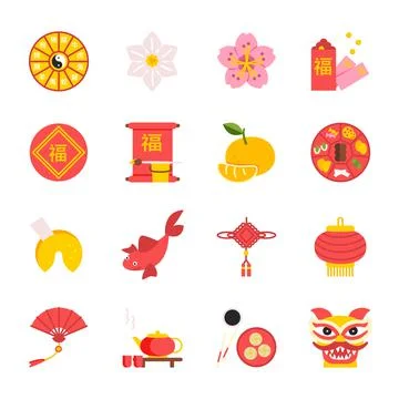 Vector set of chinese traditional new year symbols. Web icons Stock Illustration