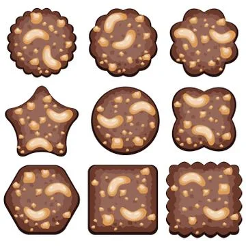 Vector set of chocolate chip cookies with nuts Stock Illustration